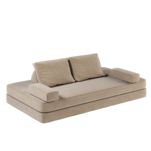 English Elm 86.6Multifunctional Chenille Convertible Sleeper Sofa Deep Seat Chaise for Living Room Camel W3219P340668