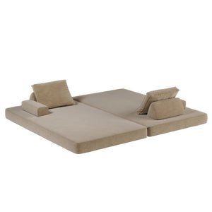 English Elm 86.6Multifunctional Chenille Convertible Sleeper Sofa Deep Seat Chaise for Living Room Camel W3219P340668