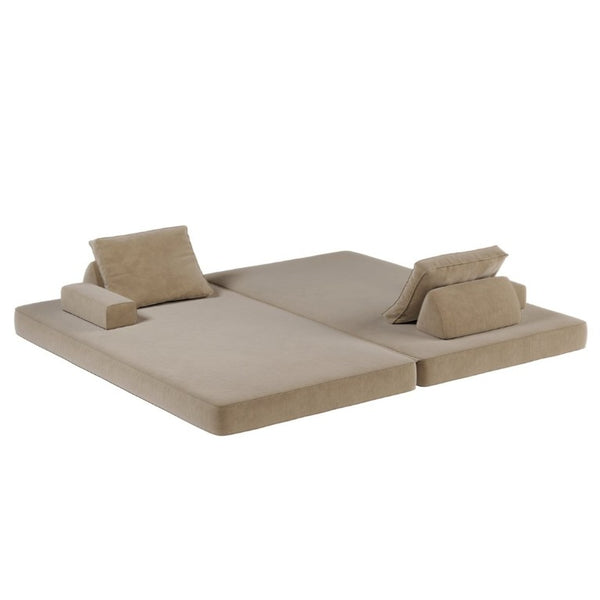 English Elm 86.6Multifunctional Chenille Convertible Sleeper Sofa Deep Seat Chaise for Living Room Camel W3219P340668