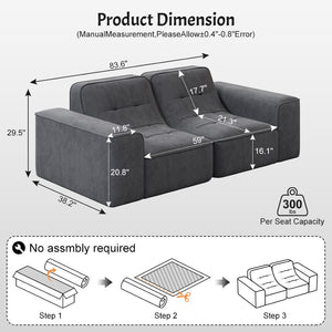 English Elm 83.6" Modular Chenille Sofa Tufted Three Seat Contemporary Design for Living Room Grey W3219P365506