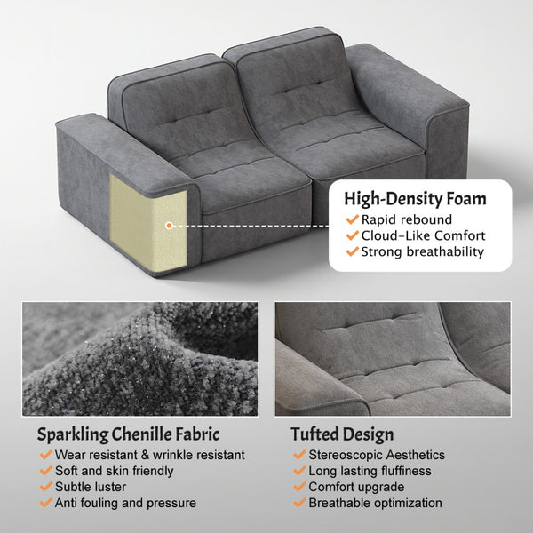 English Elm 83.6" Modular Chenille Sofa Tufted Three Seat Contemporary Design for Living Room Grey W3219P365506
