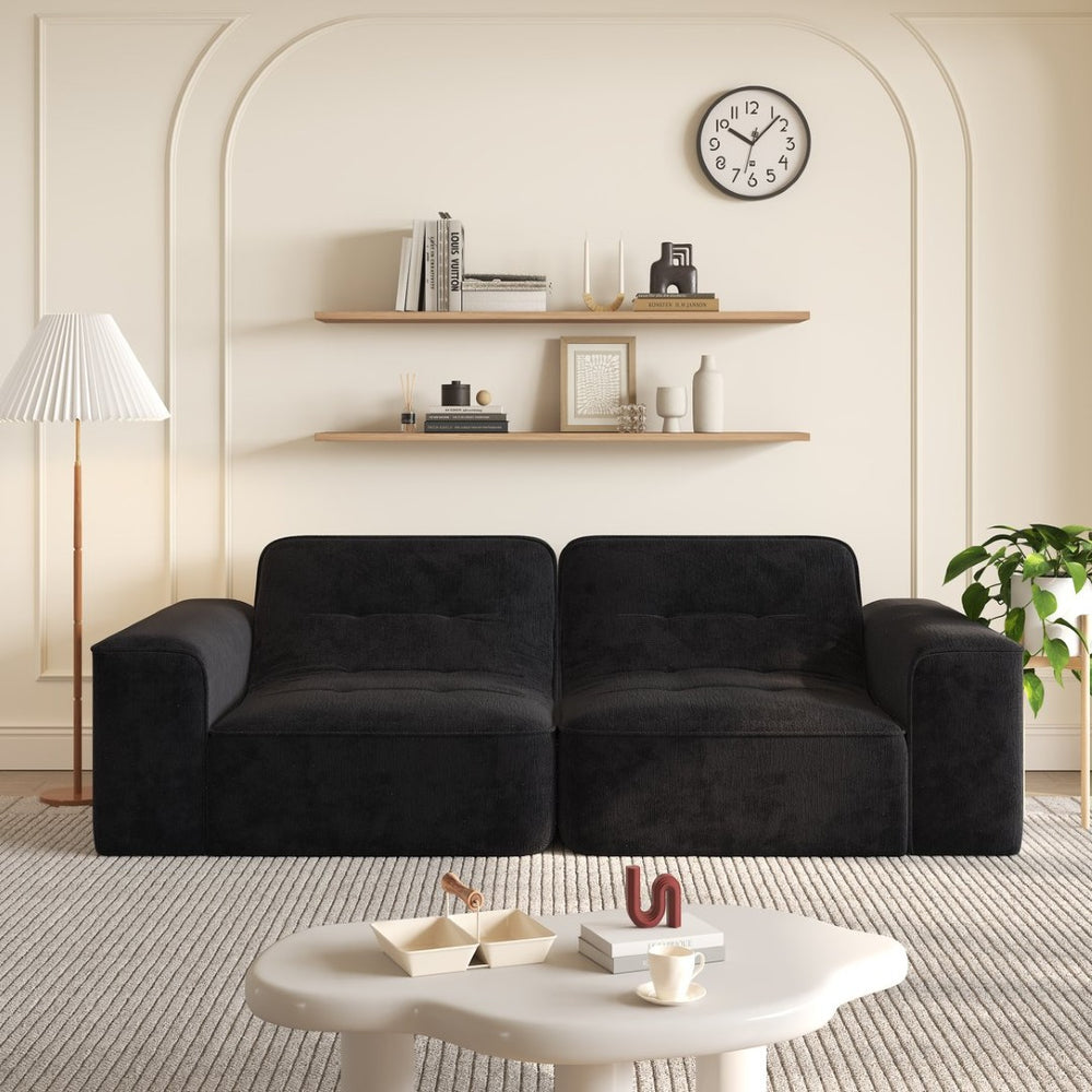 English Elm 83.6" Modular Chenille Sofa Tufted Three Seat Contemporary Design for Living Room Black W3219P365507