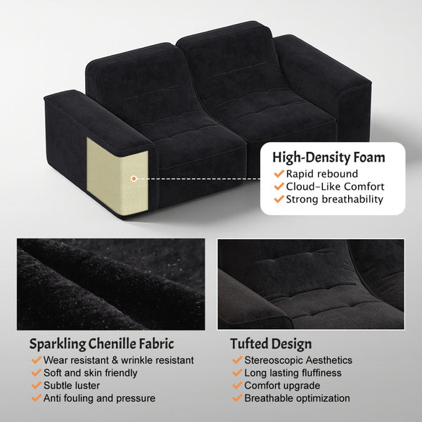 English Elm 83.6" Modular Chenille Sofa Tufted Three Seat Contemporary Design for Living Room Black W3219P365507
