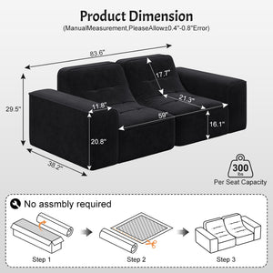 English Elm 83.6" Modular Chenille Sofa Tufted Three Seat Contemporary Design for Living Room Black W3219P365507