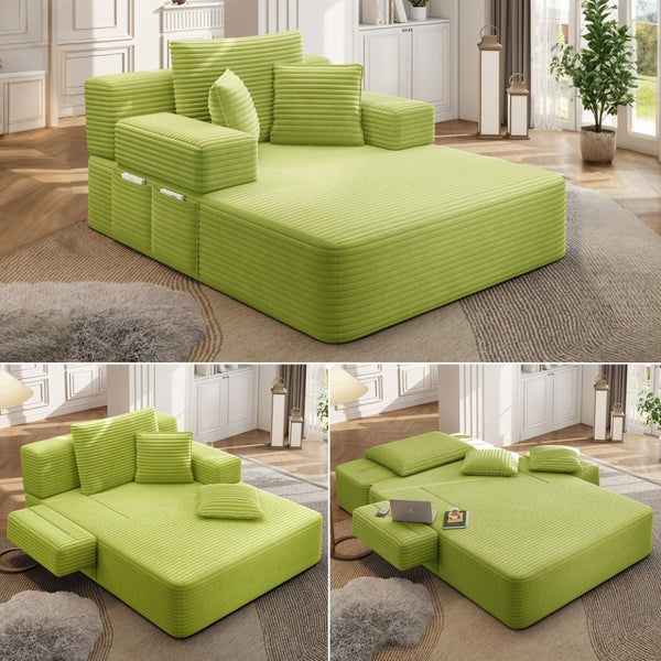 English Elm Oversized Corduroy Convertible Chaise Lounge Sleeper with Storage for Apartments W3219P496263