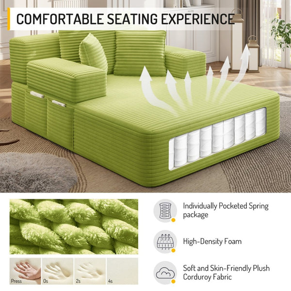 English Elm Oversized Corduroy Convertible Chaise Lounge Sleeper with Storage for Apartments W3219P496263