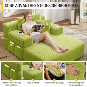 English Elm Oversized Corduroy Convertible Chaise Lounge Sleeper with Storage for Apartments W3219P496263