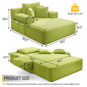 English Elm Oversized Corduroy Convertible Chaise Lounge Sleeper with Storage for Apartments W3219P496263