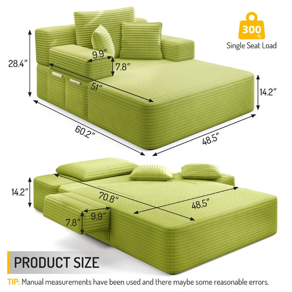 English Elm Oversized Corduroy Convertible Chaise Lounge Sleeper with Storage for Apartments W3219P496263