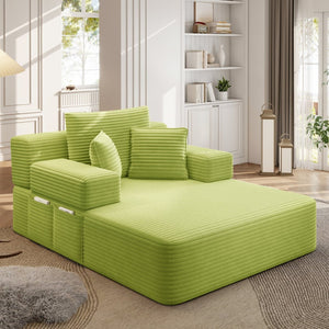 English Elm Oversized Corduroy Convertible Chaise Lounge Sleeper with Storage for Apartments W3219P496263