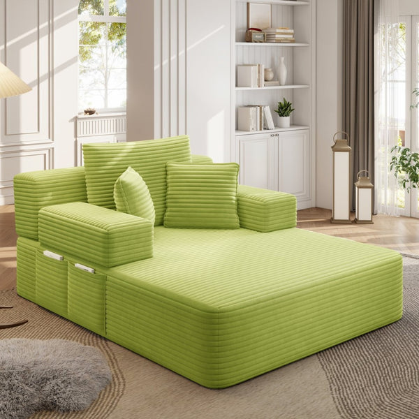 English Elm Oversized Corduroy Convertible Chaise Lounge Sleeper with Storage for Apartments W3219P496263