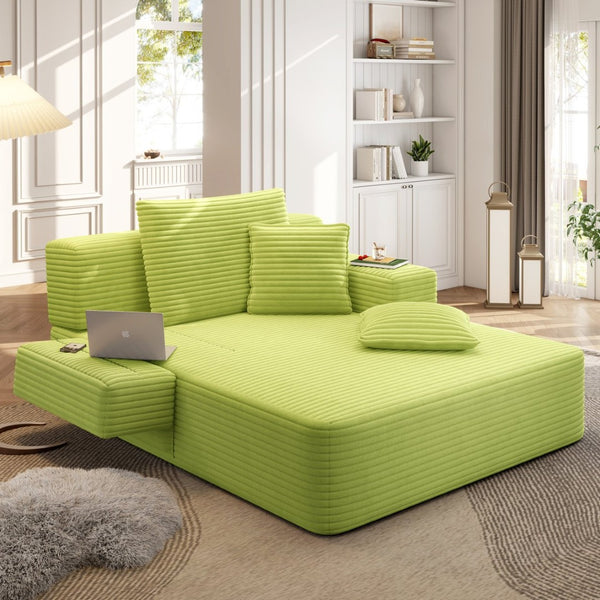 English Elm Oversized Corduroy Convertible Chaise Lounge Sleeper with Storage for Apartments W3219P496263