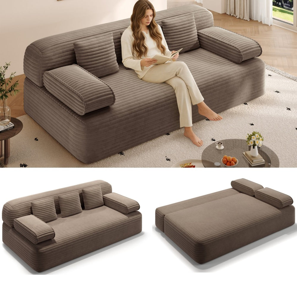 English Elm 78.7" Plush Corduroy Convertible Sofa Bed Frameless Queen Sleeper for Compact Living Spaces Camel W3219P516167