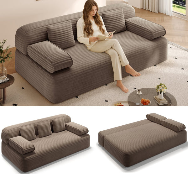 English Elm 78.7" Plush Corduroy Convertible Sofa Bed Frameless Queen Sleeper for Compact Living Spaces Camel W3219P516167