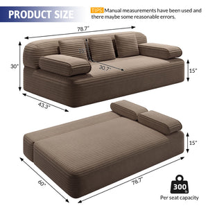 English Elm 78.7" Plush Corduroy Convertible Sofa Bed Frameless Queen Sleeper for Compact Living Spaces Camel W3219P516167