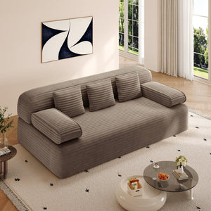 English Elm 78.7" Plush Corduroy Convertible Sofa Bed Frameless Queen Sleeper for Compact Living Spaces Camel W3219P516167