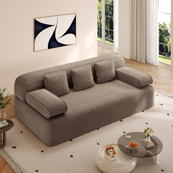 English Elm 78.7" Plush Corduroy Convertible Sofa Bed Frameless Queen Sleeper for Compact Living Spaces Camel W3219P516167