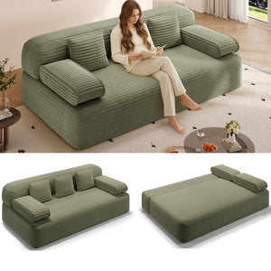 English Elm 78.7" Plush Corduroy Convertible Sofa Bed Frameless Queen Sleeper for Compact Living Spaces Green W3219P516171