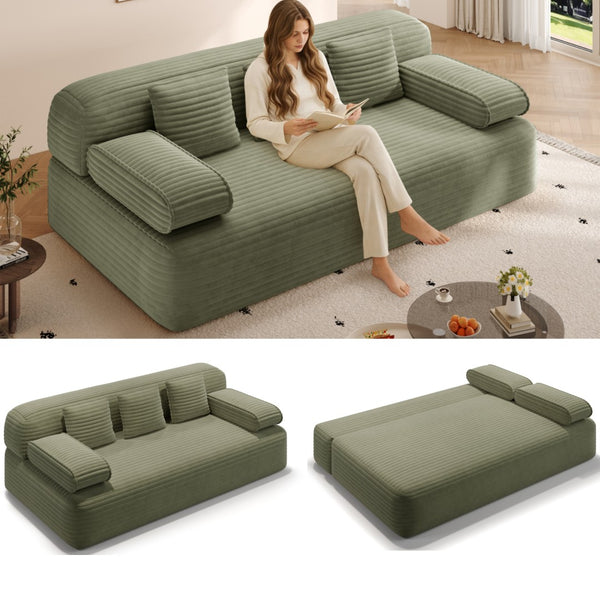 English Elm 78.7" Plush Corduroy Convertible Sofa Bed Frameless Queen Sleeper for Compact Living Spaces Green W3219P516171