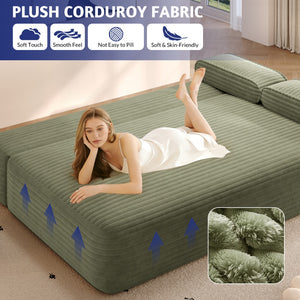 English Elm 78.7" Plush Corduroy Convertible Sofa Bed Frameless Queen Sleeper for Compact Living Spaces Green W3219P516171