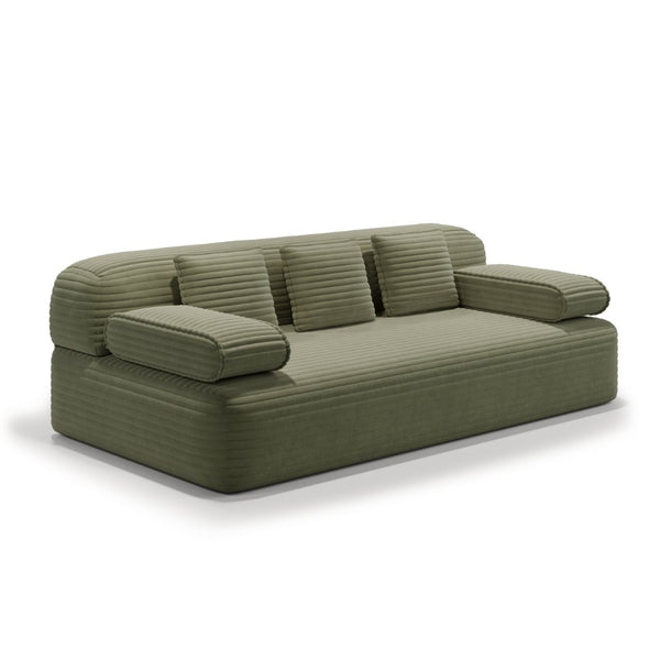 English Elm 78.7" Plush Corduroy Convertible Sofa Bed Frameless Queen Sleeper for Compact Living Spaces Green W3219P516171
