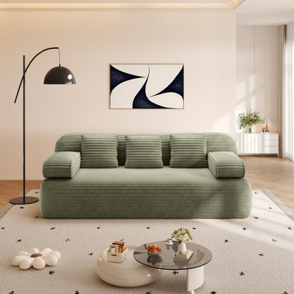 English Elm 78.7" Plush Corduroy Convertible Sofa Bed Frameless Queen Sleeper for Compact Living Spaces Green W3219P516171