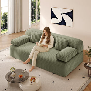 English Elm 78.7" Plush Corduroy Convertible Sofa Bed Frameless Queen Sleeper for Compact Living Spaces Green W3219P516171