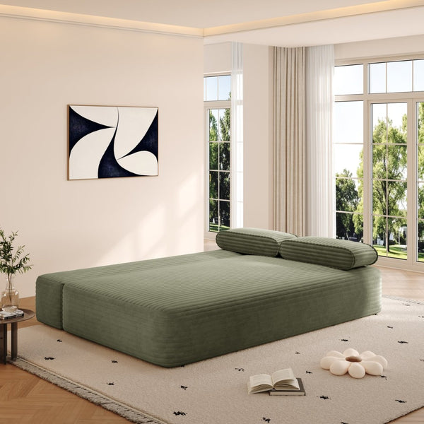 English Elm 78.7" Plush Corduroy Convertible Sofa Bed Frameless Queen Sleeper for Compact Living Spaces Green W3219P516171