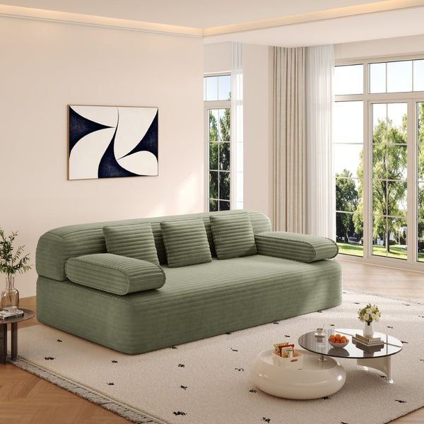 English Elm 78.7" Plush Corduroy Convertible Sofa Bed Frameless Queen Sleeper for Compact Living Spaces Green W3219P516171