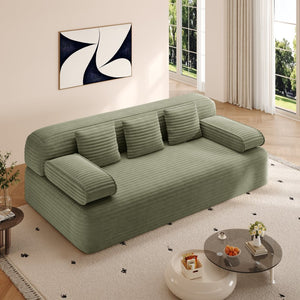 English Elm 78.7" Plush Corduroy Convertible Sofa Bed Frameless Queen Sleeper for Compact Living Spaces Green W3219P516171