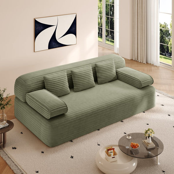 English Elm 78.7" Plush Corduroy Convertible Sofa Bed Frameless Queen Sleeper for Compact Living Spaces Green W3219P516171