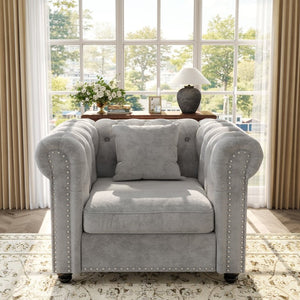 English Elm 38.5 Inch Chesterfield Chenille Sectional Sofa Nailhead Tufted Deep Seat Living Room Light Grey Without Storage Ottoman W3219P552356