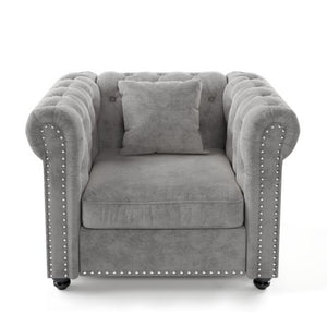English Elm 38.5 Inch Chesterfield Chenille Sectional Sofa Nailhead Tufted Deep Seat Living Room Light Grey Without Storage Ottoman W3219P552356