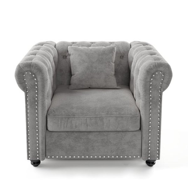 English Elm 38.5 Inch Chesterfield Chenille Sectional Sofa Nailhead Tufted Deep Seat Living Room Light Grey Without Storage Ottoman W3219P552356