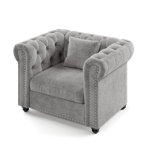 English Elm 38.5 Inch Chesterfield Chenille Sectional Sofa Nailhead Tufted Deep Seat Living Room Light Grey Without Storage Ottoman W3219P552356