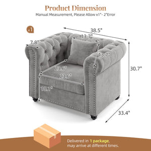 English Elm 38.5 Inch Chesterfield Chenille Sectional Sofa Nailhead Tufted Deep Seat Living Room Light Grey Without Storage Ottoman W3219P552356