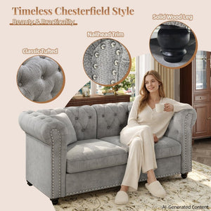 English Elm 38.5 Inch Chesterfield Chenille Sectional Sofa Nailhead Tufted Deep Seat Living Room Light Grey Without Storage Ottoman W3219P552356
