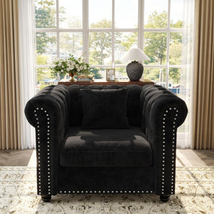 English Elm 38.5 Inch Chesterfield Chenille Sectional Sofa Nailhead Tufted Deep Seat Living Room Black Without Storage Ottoman W3219P552357