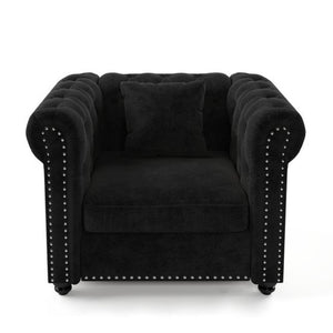 English Elm 38.5 Inch Chesterfield Chenille Sectional Sofa Nailhead Tufted Deep Seat Living Room Black Without Storage Ottoman W3219P552357