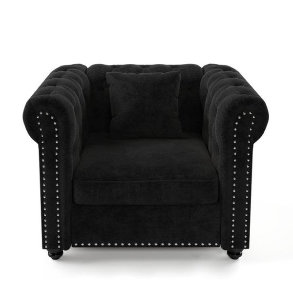 English Elm 38.5 Inch Chesterfield Chenille Sectional Sofa Nailhead Tufted Deep Seat Living Room Black Without Storage Ottoman W3219P552357