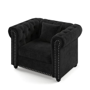 English Elm 38.5 Inch Chesterfield Chenille Sectional Sofa Nailhead Tufted Deep Seat Living Room Black Without Storage Ottoman W3219P552357