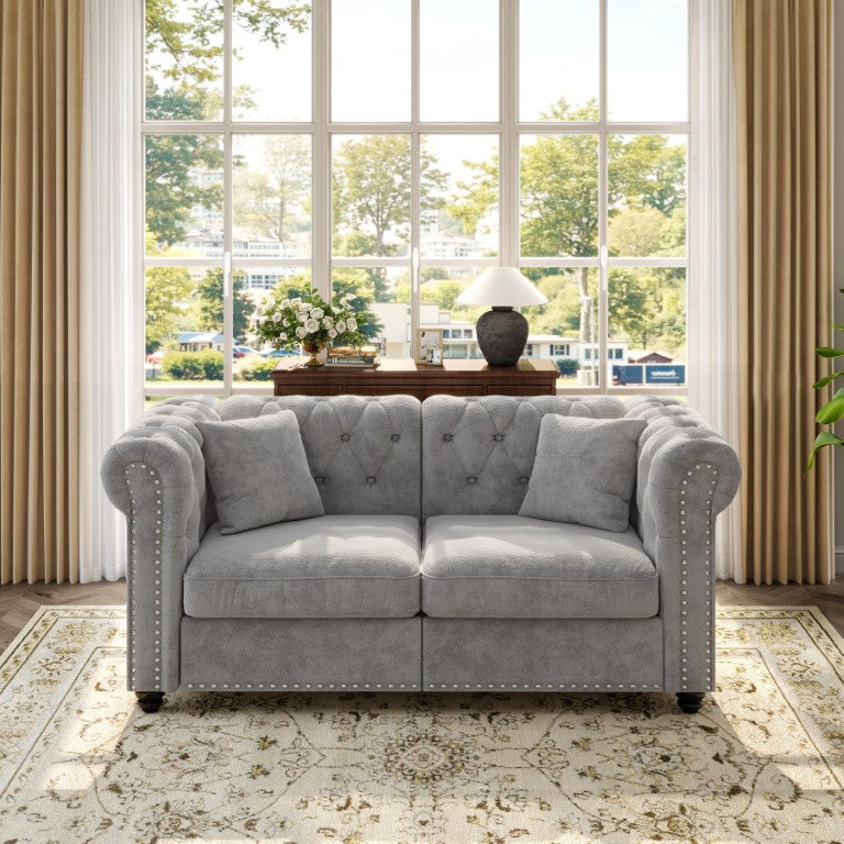 English Elm 62.2 Inch Chesterfield Chenille Sofa Tufted Back Nailhead Rolled Arms Living Room Couch Light Grey Sofa Only W3219P552358