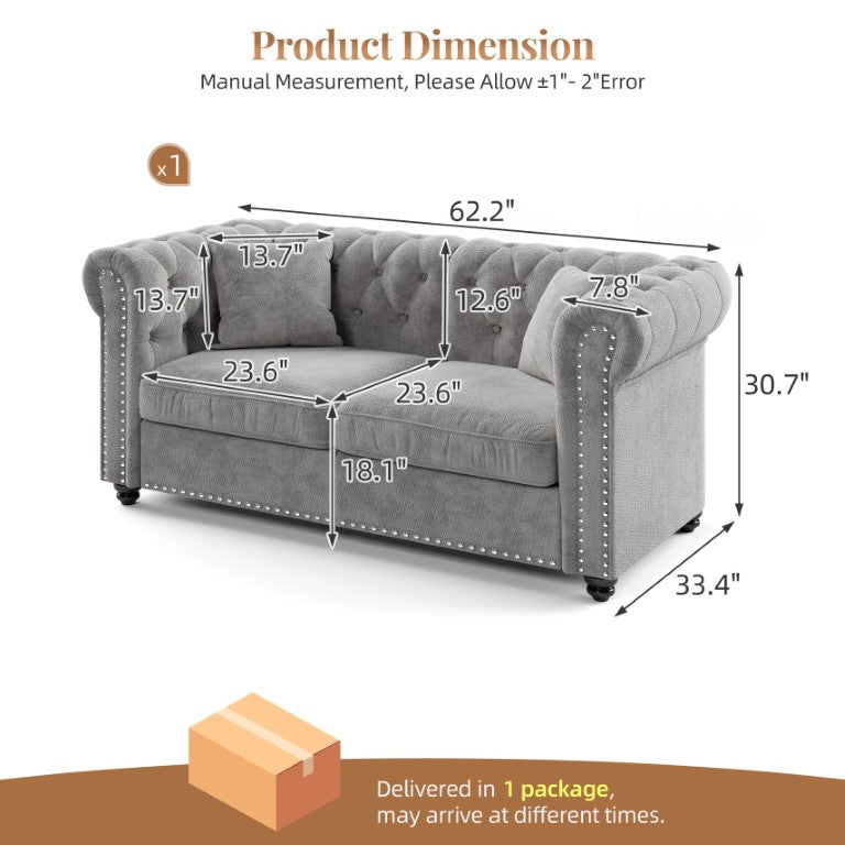English Elm 62.2 Inch Chesterfield Chenille Sofa Tufted Back Nailhead Rolled Arms Living Room Couch Light Grey Sofa Only W3219P552358