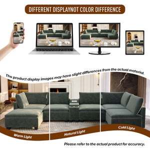 English Elm 121.2" Modular Cloud Sectional Chenille Sofa with Ottoman Sleeper and Smart Console Green W3219S00016