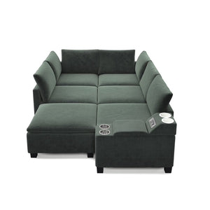 English Elm 121.2" Modular Cloud Sectional Chenille Sofa with Ottoman Sleeper and Smart Console Green W3219S00016