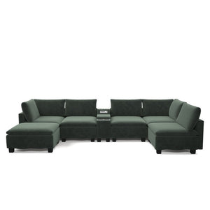 English Elm 121.2" Modular Cloud Sectional Chenille Sofa with Ottoman Sleeper and Smart Console Green W3219S00016