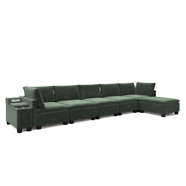 English Elm 121.2" Modular Cloud Sectional Chenille Sofa with Ottoman Sleeper and Smart Console Green W3219S00016