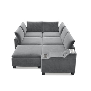 English Elm 121.2" Modular Cloud Sectional Chenille Sofa with Ottoman Sleeper and Smart Console Grey W3219S00017