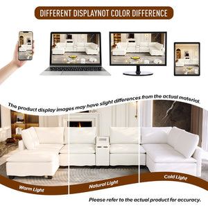 English Elm 121.2" Modular Cloud Sectional Chenille Sofa with Ottoman Sleeper and Smart Console Beige/White W3219S00018