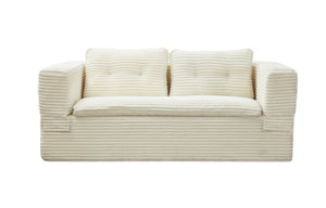 English Elm Multi Functional Corduroy Sectional Sofa with Convertible King Bed Chaise and Built-In Throw Beige+White W3219S00032